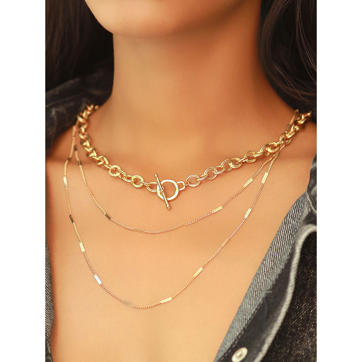 Ayesha Chunky Bold GoldToned Chain Link Layered Necklace Buy Ayesha Chunky Bold GoldToned