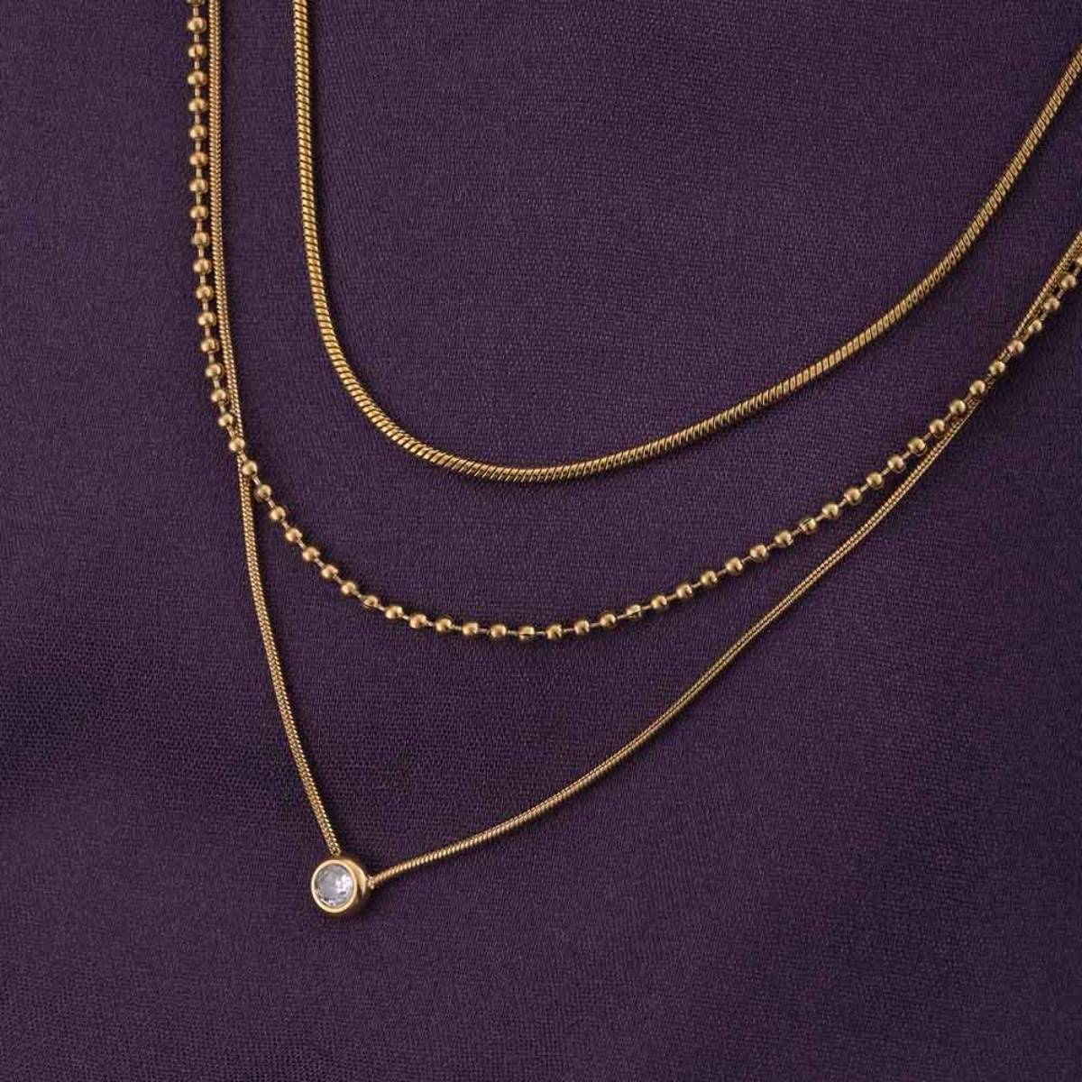 Palmonas White Golden Layers Stone Necklace