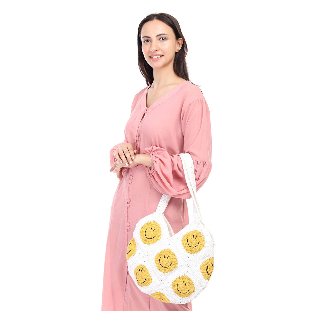 ITIHASIKALA Keep Smiling Crochet Hand Bag