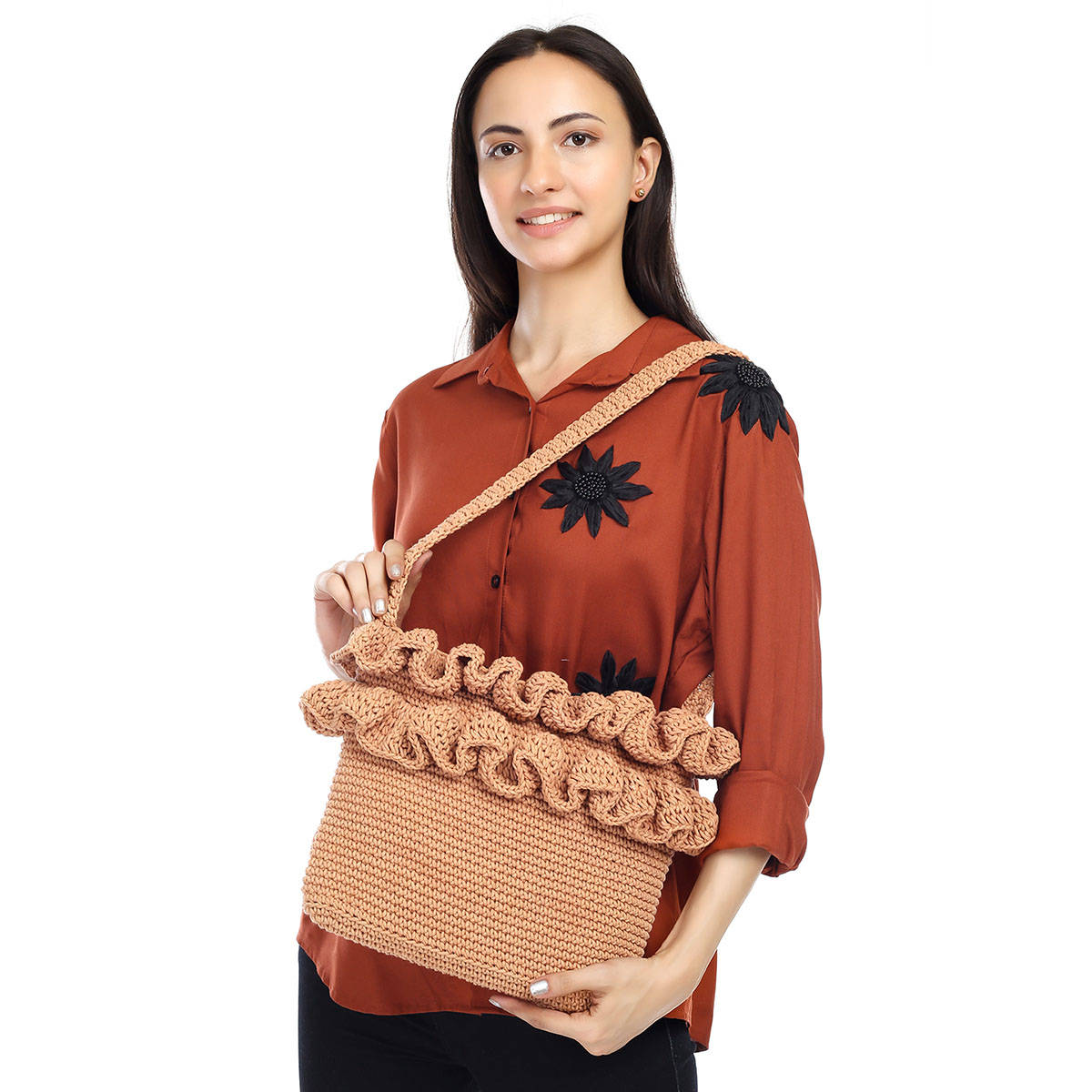 ITIHASIKALA Ruffle Crochet Hand Bag