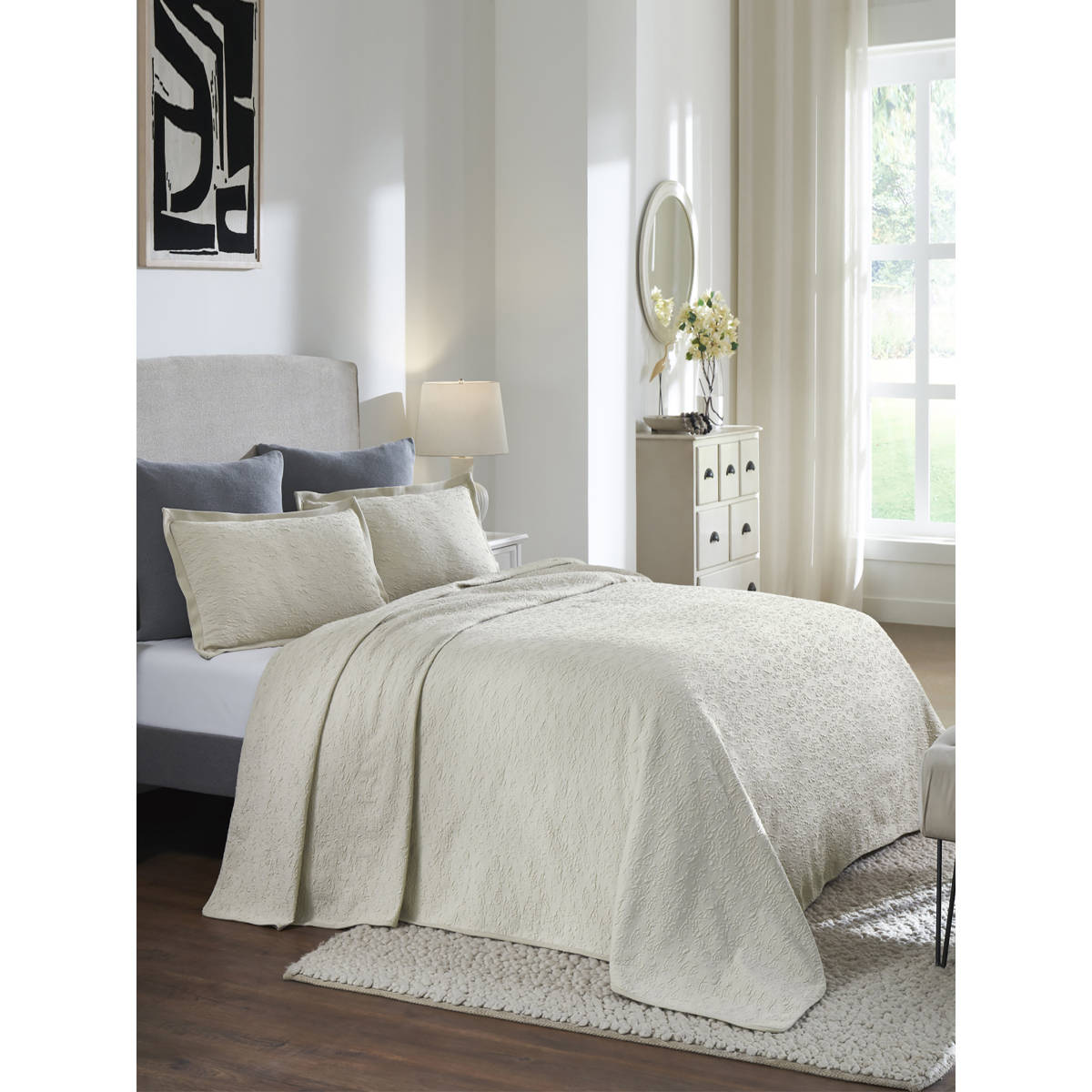 PLUCHI Eden Pale Whisper Cotton Knitted Bedcover with 2 Pillow Covers (King)
