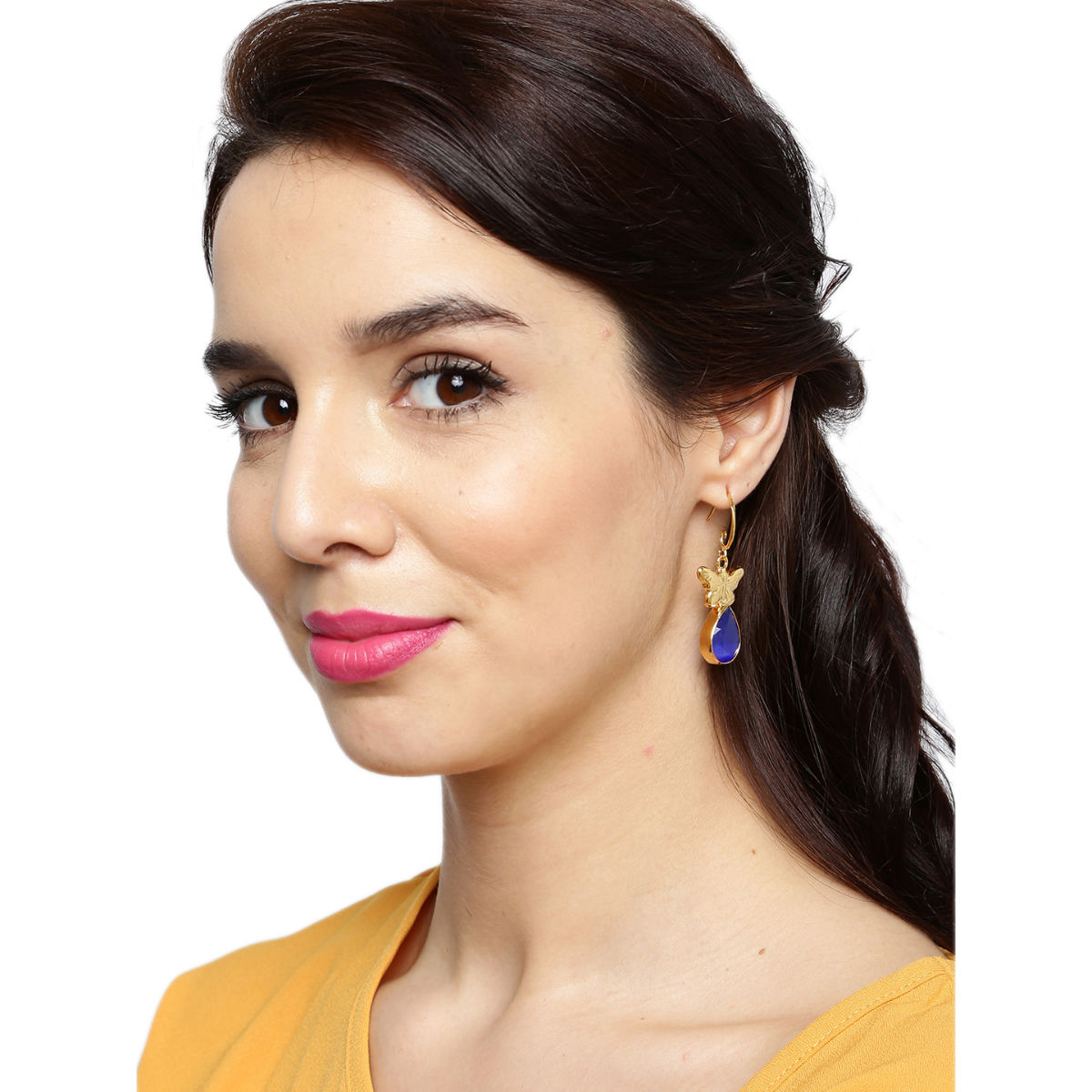 Zaveri Pearls Gold Tone Butterfly & Blue Stone Brass Fish Hook Earring