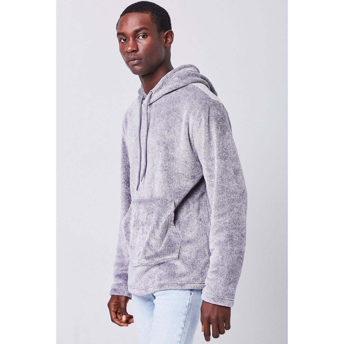 Buy Forever 21 Grey Solid Fuzzy Knit Hoodie Online