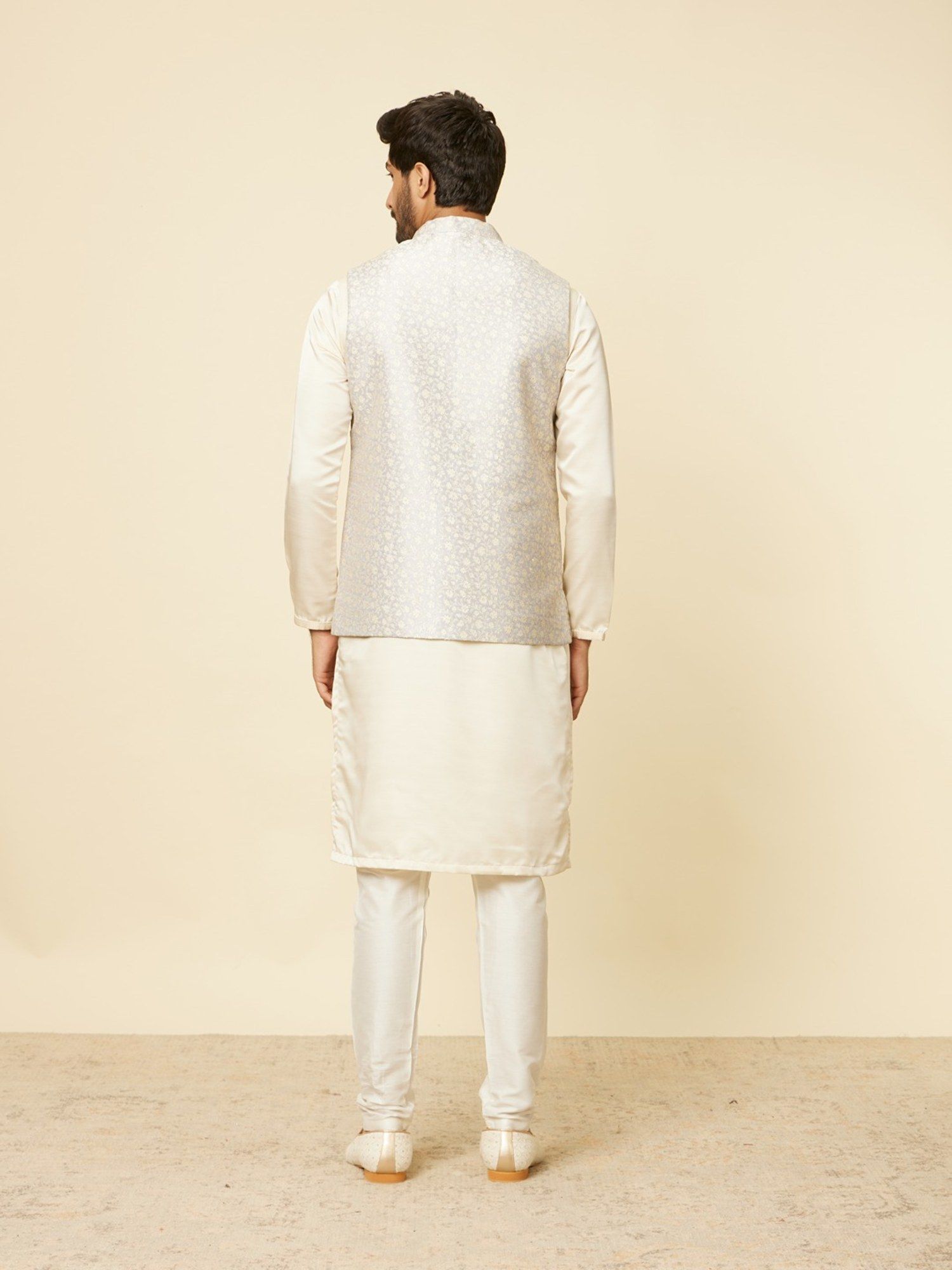 Buy Manyavar Men Grey Art Silk Floral Design Nehru Jacket Online