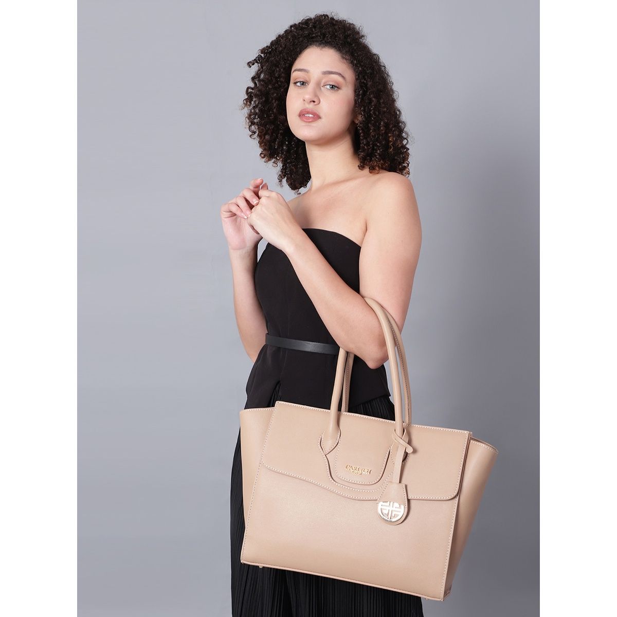 Buy Carlton London Beige Structured Work Bag with Laptop Compartment Online