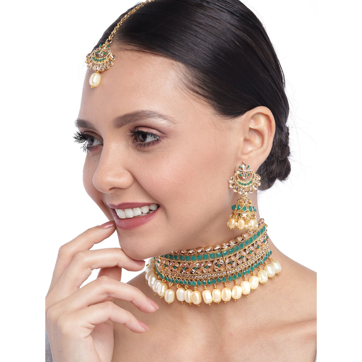 Zaveri Pearls Green Stones Traditional 