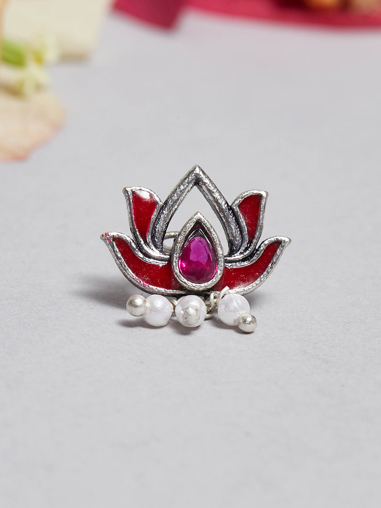 Voylla Indie Collectibles Pretty Lotus Motif Nose Pin