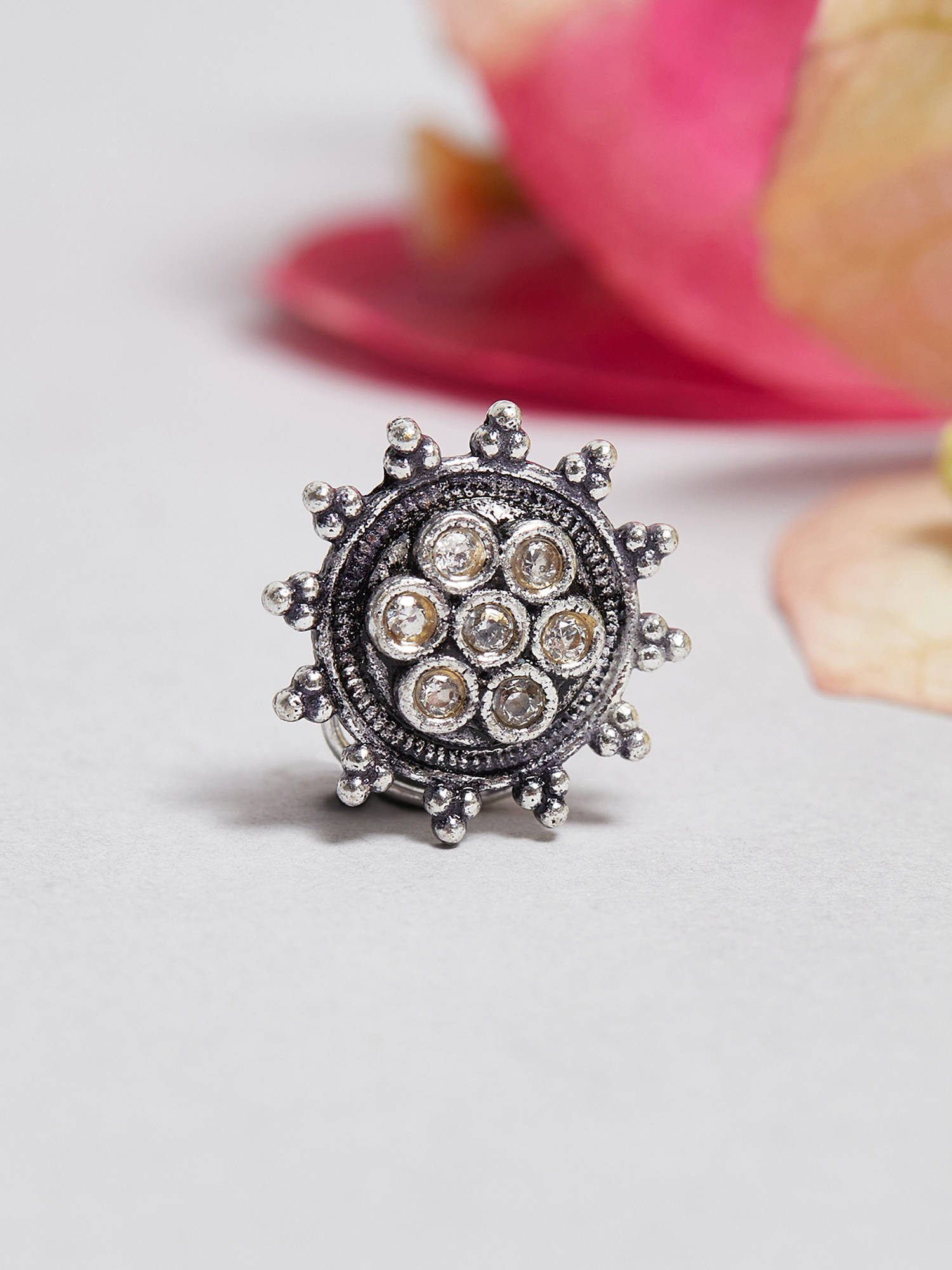 Voylla Indie Collectibles Nose Pin with Oxidised Silver Plating