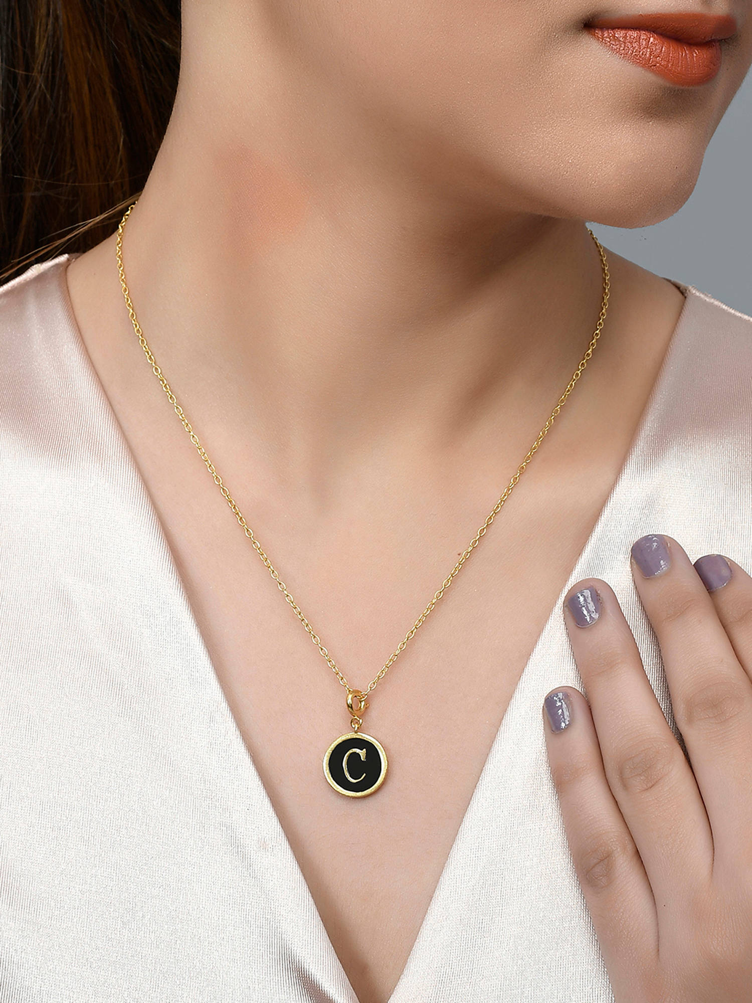 Voylla Valentine's Day Collection Alphabet C Black Enamel Style Jewellery Set