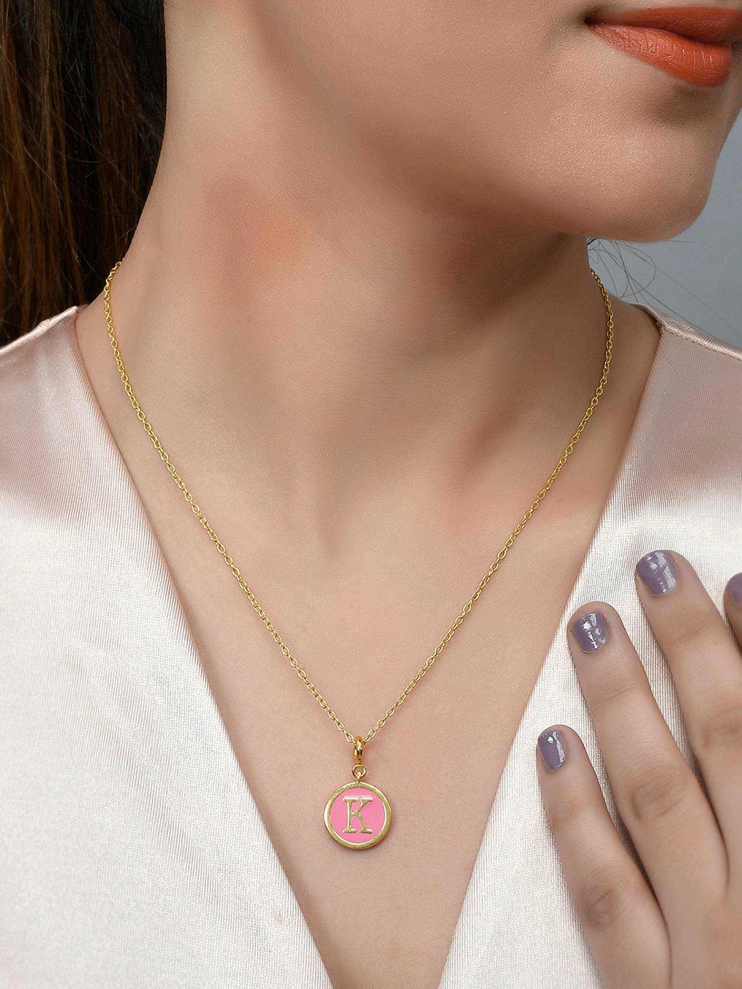 Voylla Valentine's Day Collection Alphabet K Pink Enamel Style Jewellery Set