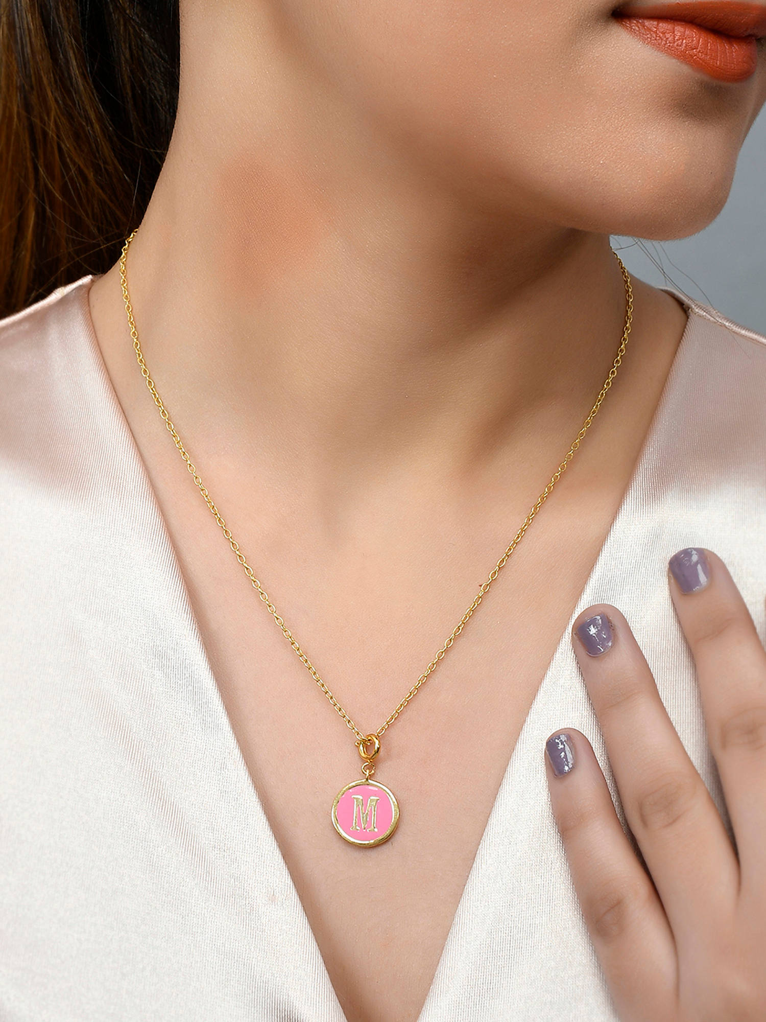 Voylla Valentine's Day Collection Alphabet M Pink Enamel Style Jewellery Set
