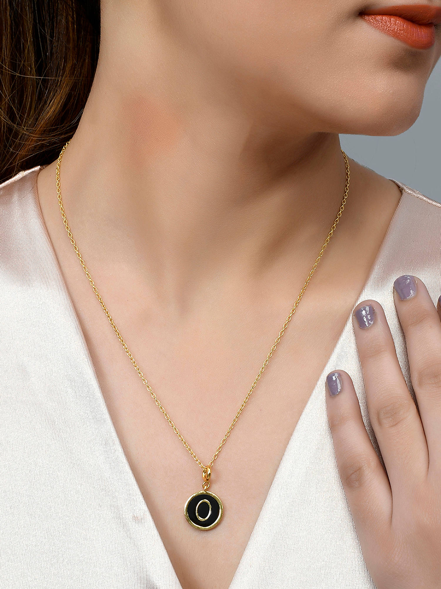 Voylla Valentine's Day Collection Alphabet O Black Enamel Style Jewellery Set