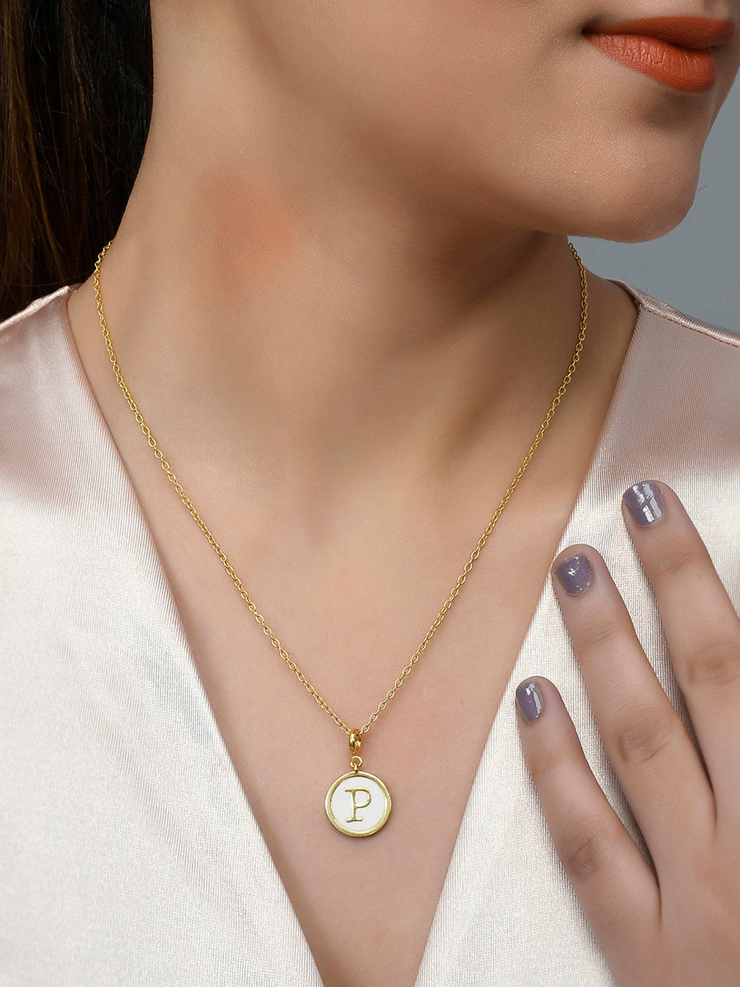 Voylla Valentine's Day Collection Alphabet P White Enamel Style Jewellery Set