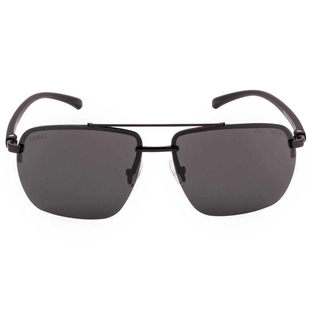 Equal Black Color Sunglasses Rectangle Shape Half Rim Black Frame