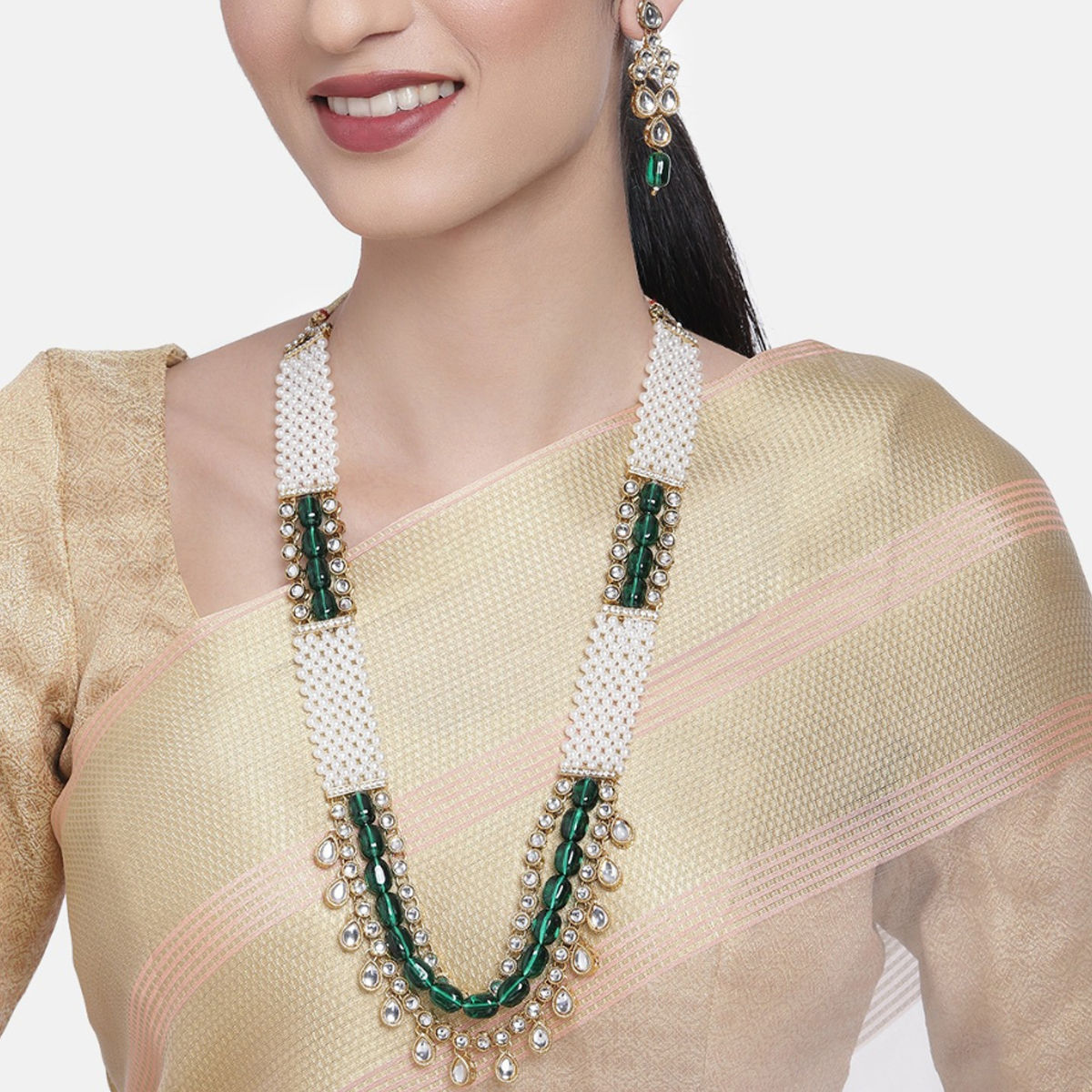 Zaveri Pearls Green Beads \u0026 Kundan 
