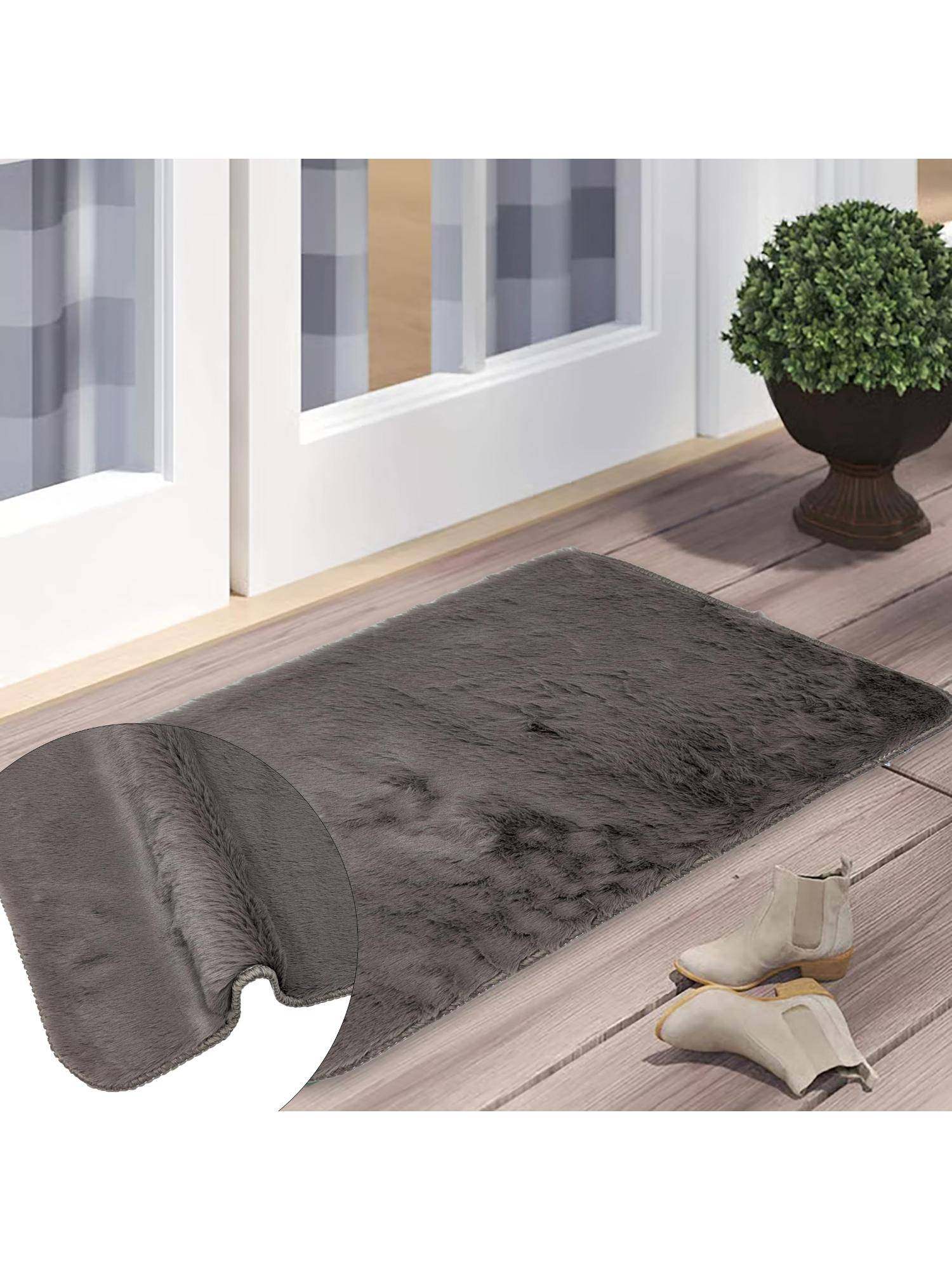 Black Gold Galaxy Rabbit Fur Eco-Friendly Ultra Soft Faux Plush Floor Mat Taupe