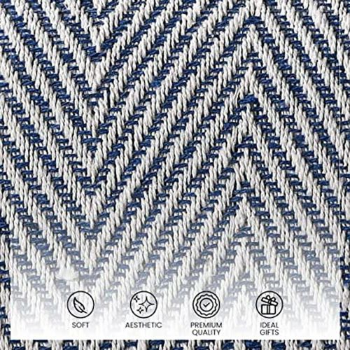 Buy Sashaa World Nature-Inspired Herringbone Throw Blanket in Navy