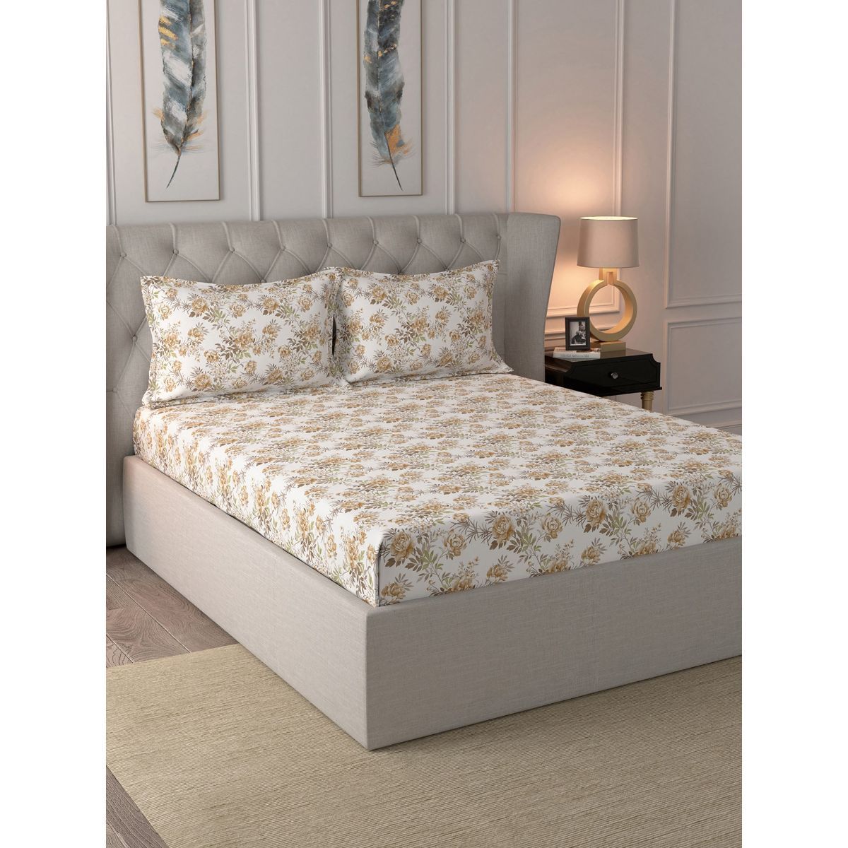 Maspar Hermosa 210TC Giardino Eleanor Cotton Orange Double Bed Sheet