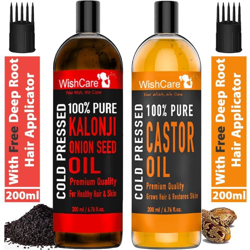 WishCare 100% Pure Cold Pressed Castor Oil & Kalonji Black Onion Seed Oil Combo