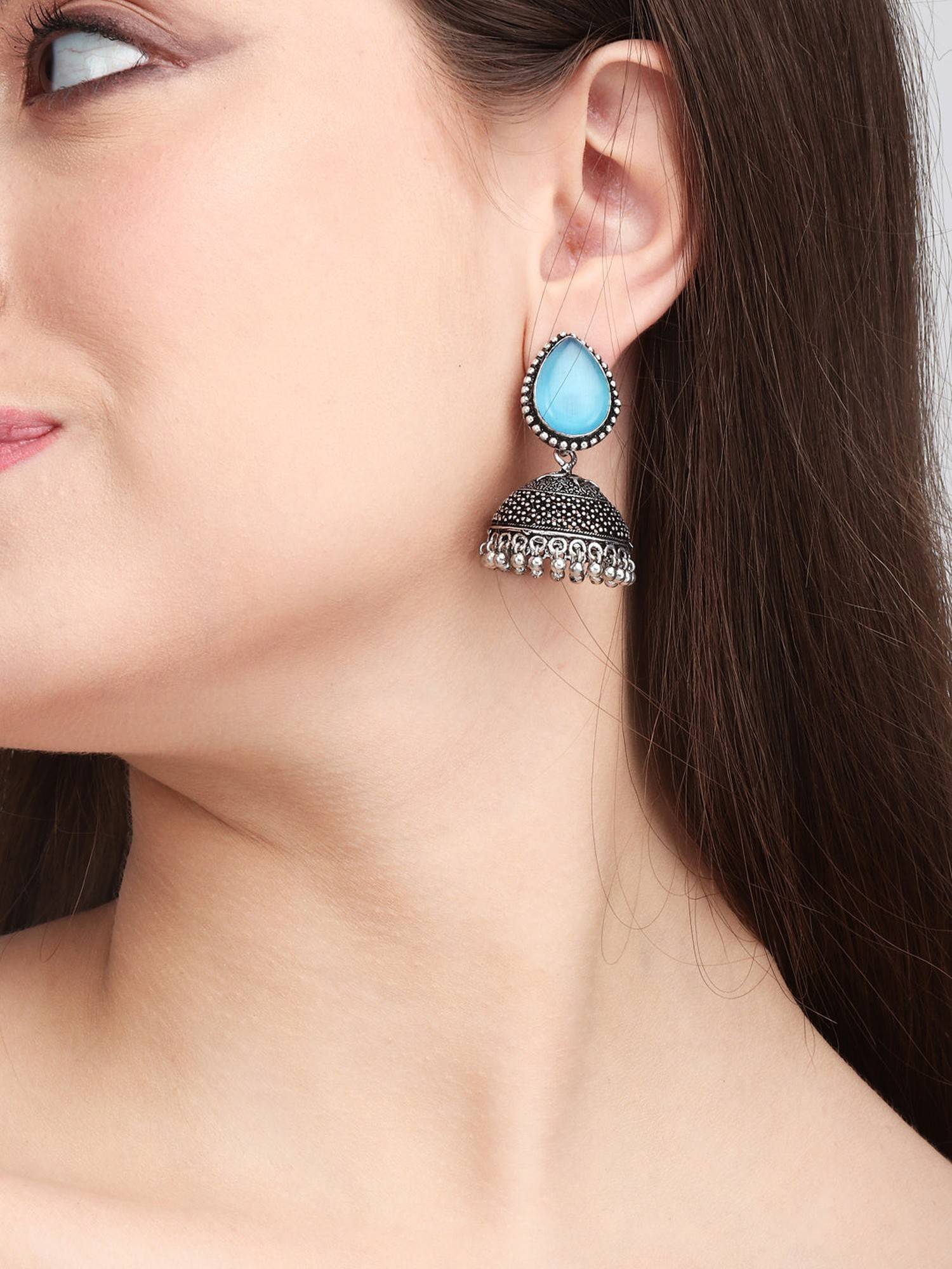 Anvik Contemporary Jhumka with Monalisa Stone - Blue