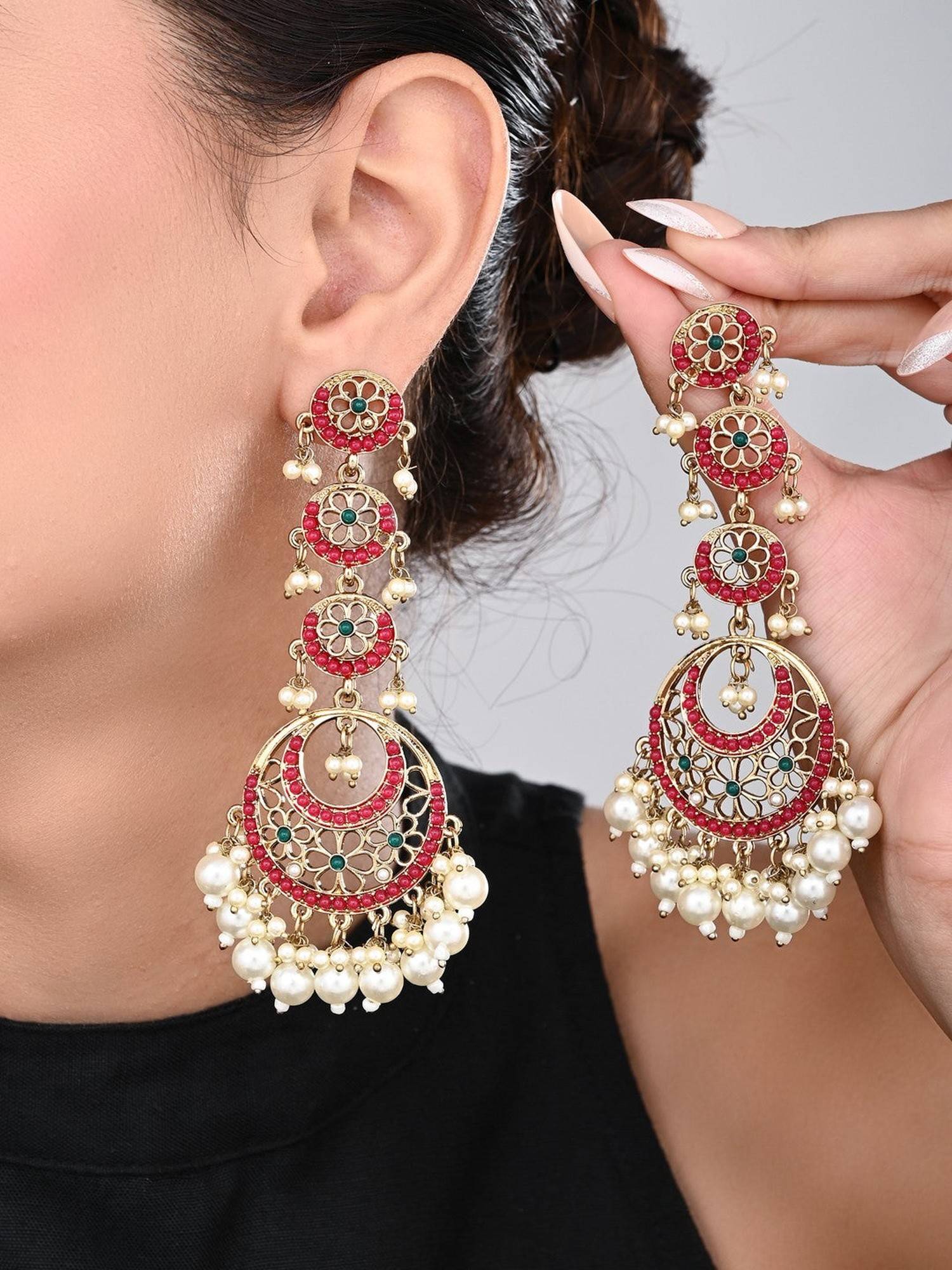Anvik Circle Long Drop Earring - Red