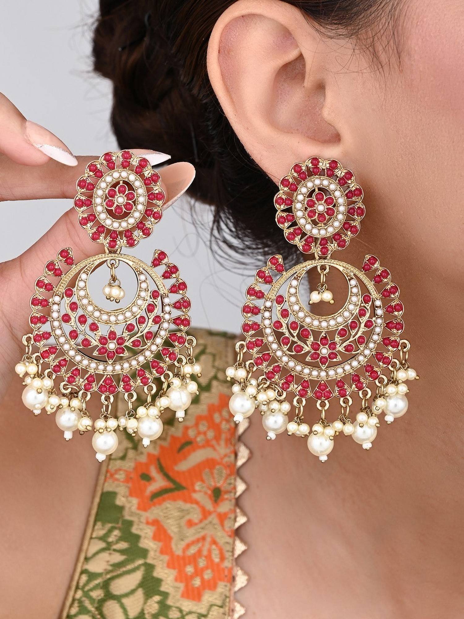 Anvik Circular Contemporary Chandbali - Red