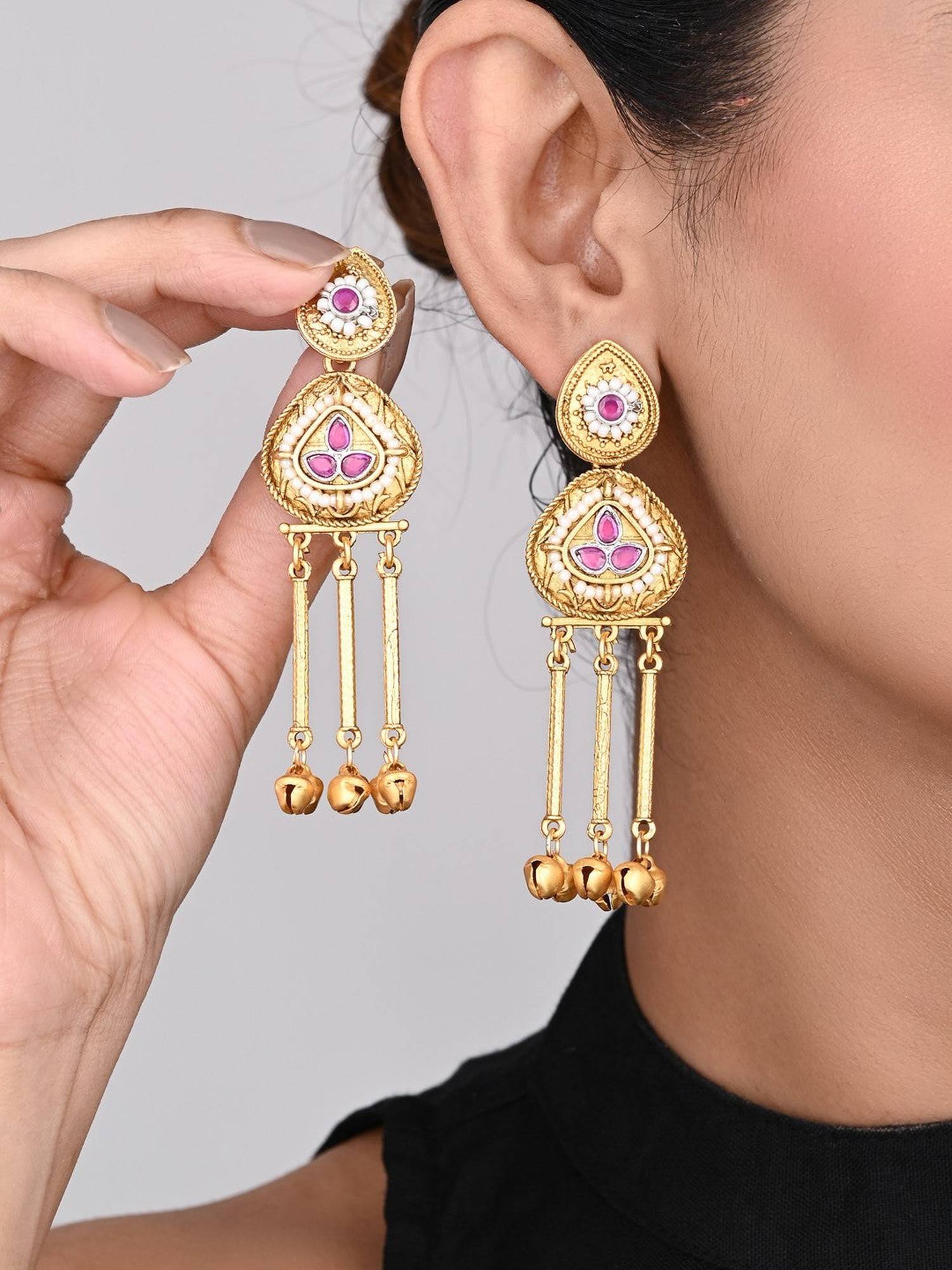 Anvik Antique Gold Temple Drop Earrings