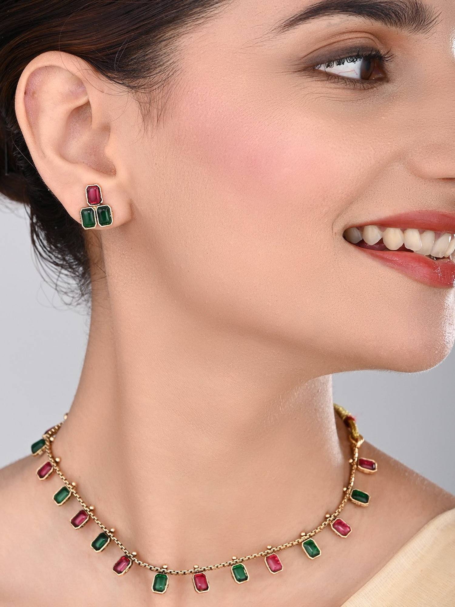 Anvik Gold Plated Delicate Necklace Set - Multi