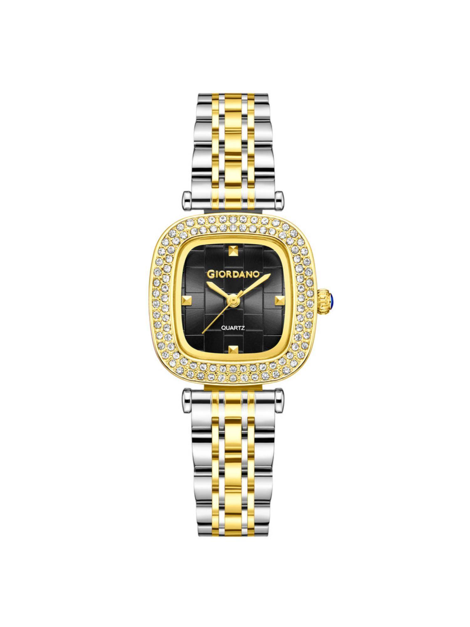 Giordano Women Crystal Studded Bezel Black Dial Analog Watch - GZ-60165 (M)