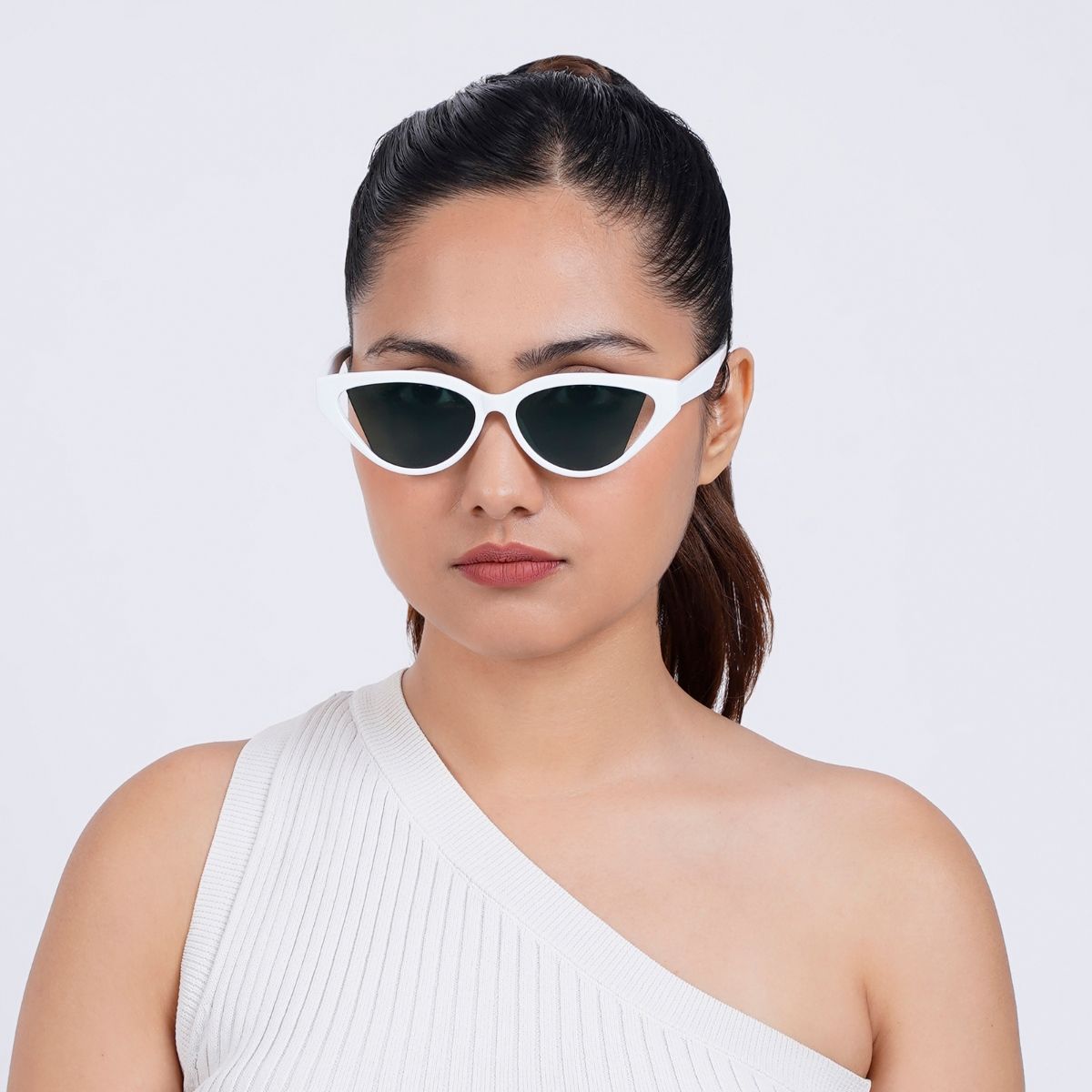 Buy Haute Sauce Women Grey Lens Off White Cat Eye Sunglasses (60) Online