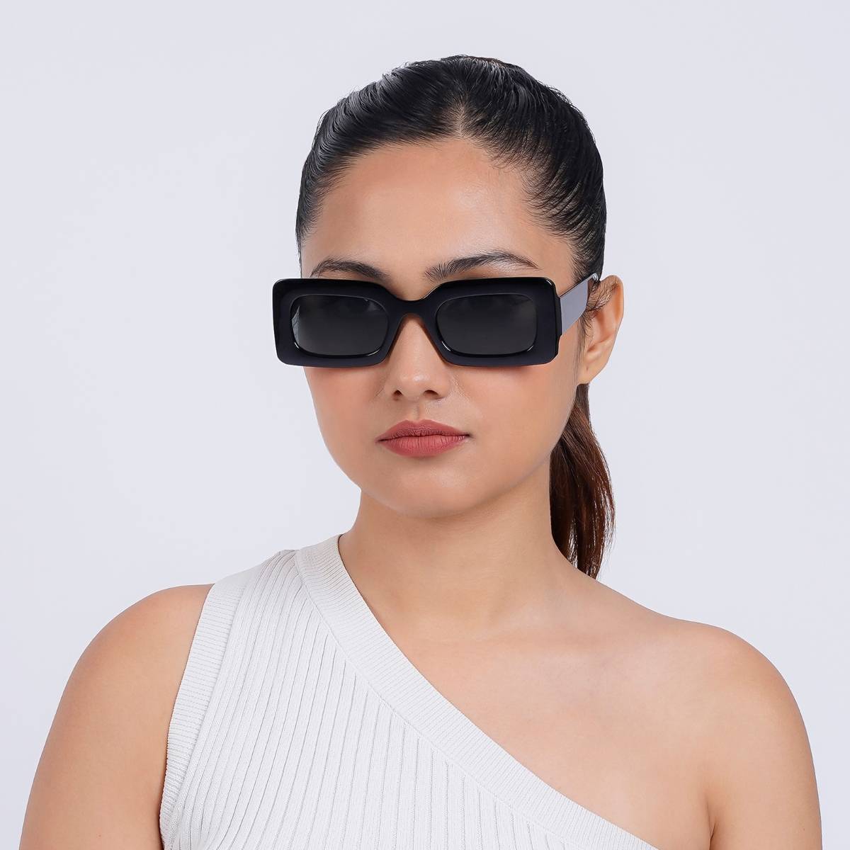 Joker & Witch Pretza Black Rectangle Sunglasses (50)
