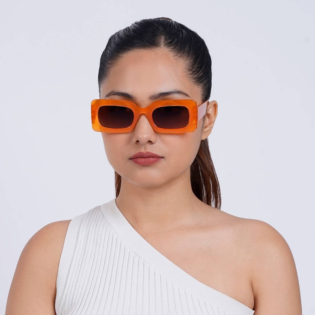 Joker & Witch Pretza Orange and Brown Rectangle Sunglasses (50)