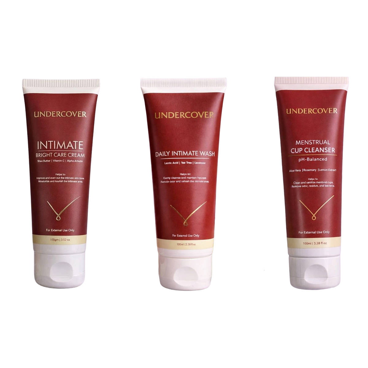 Undercover Intimate Bright Care Cream & Menstrual Cup Cleanser & Daily Intimate Wash Combo