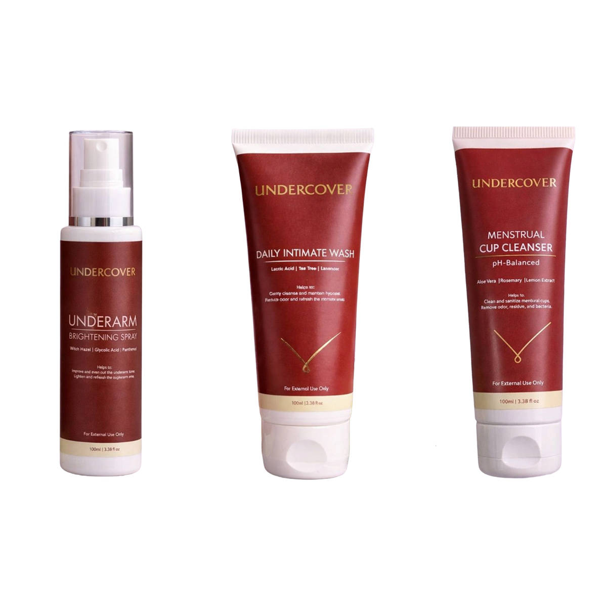 Undercover Underarm Brightening Spray & Menstrual Cup Cleanser & Daily Intimate Wash Combo