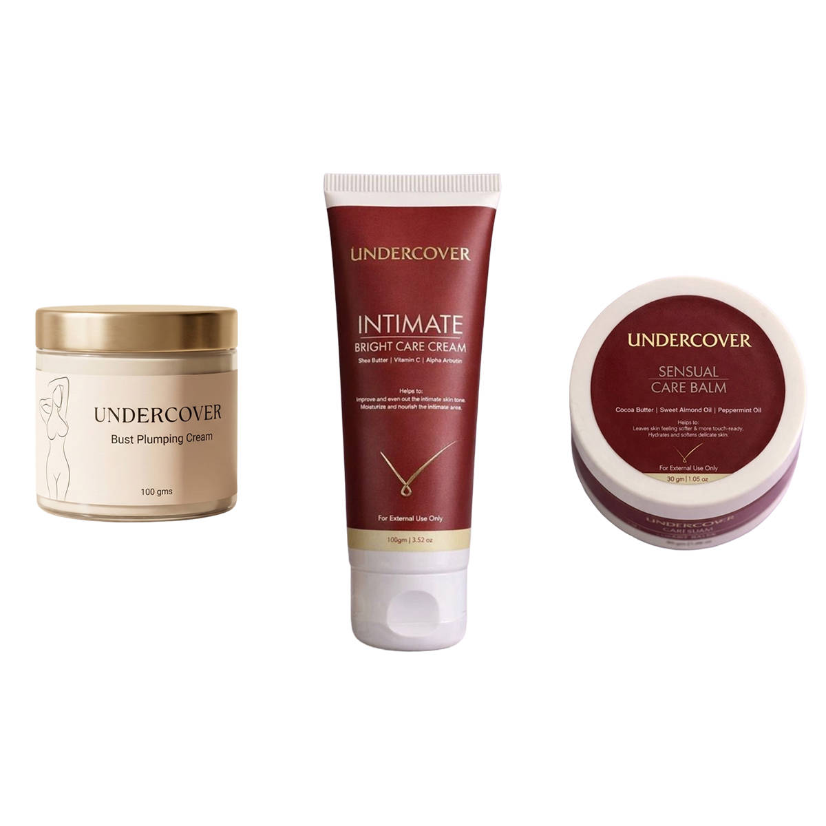 Undercover Intimate Bright Care Cream & Bust Plumping Cream & Sensual Care Balm Combo