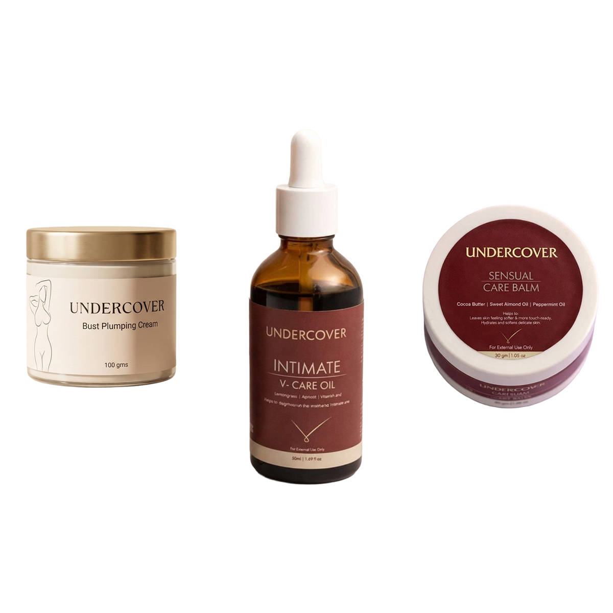 Undercover Intimate V-Care Oil & Bust Plumping Cream & Sensual Care Balm Combo