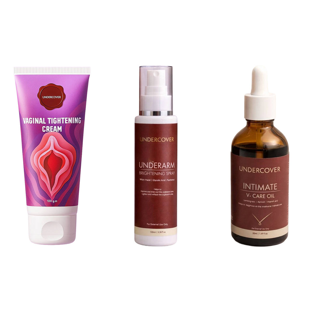 Undercover Intimate V-Care Oil & Underarm Brightening Spray & Vaginal Tightening Cream Combo