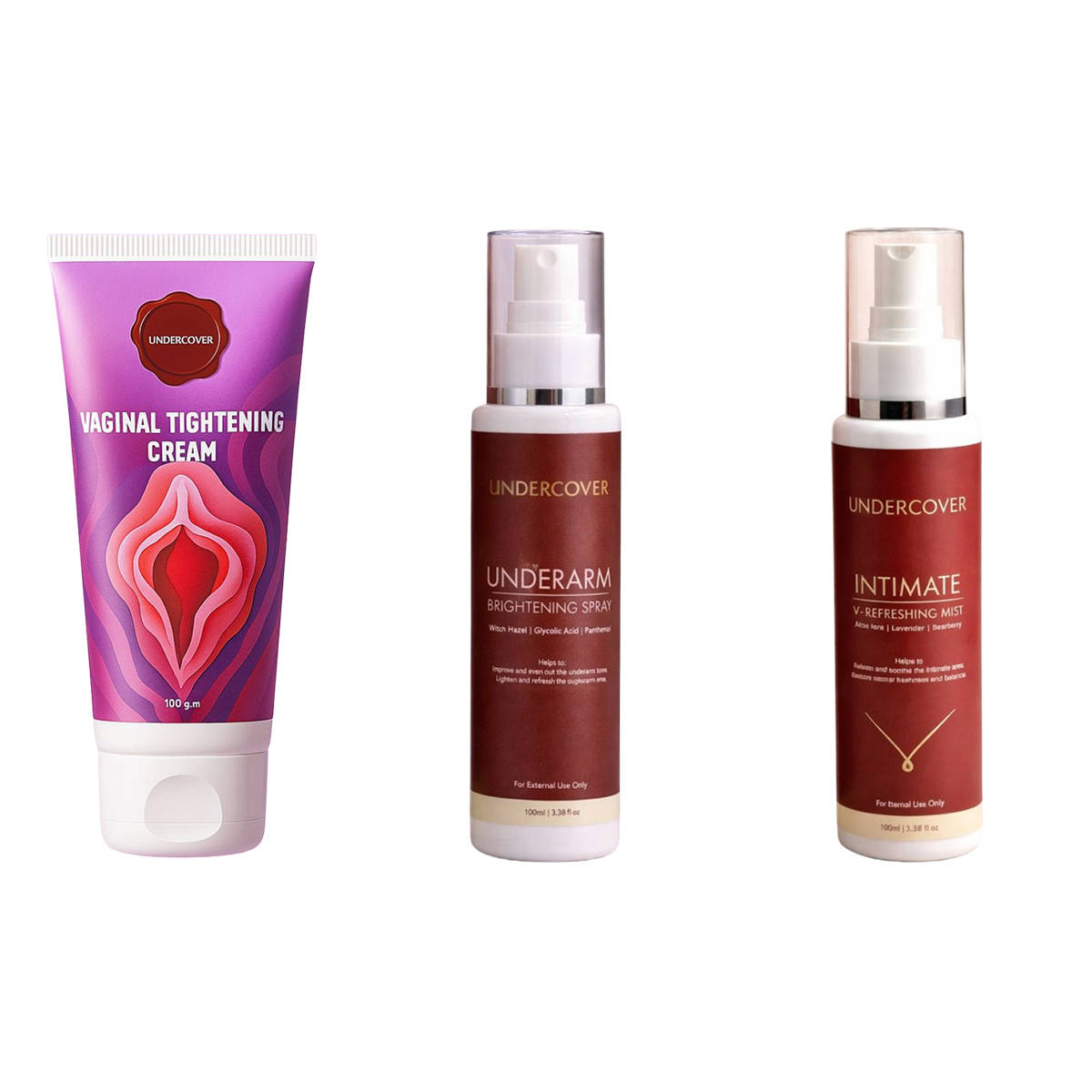 Undercover Intimate V-Refreshing Mist & Underarm Brightening Spray & Vaginal Tightening Cream Combo