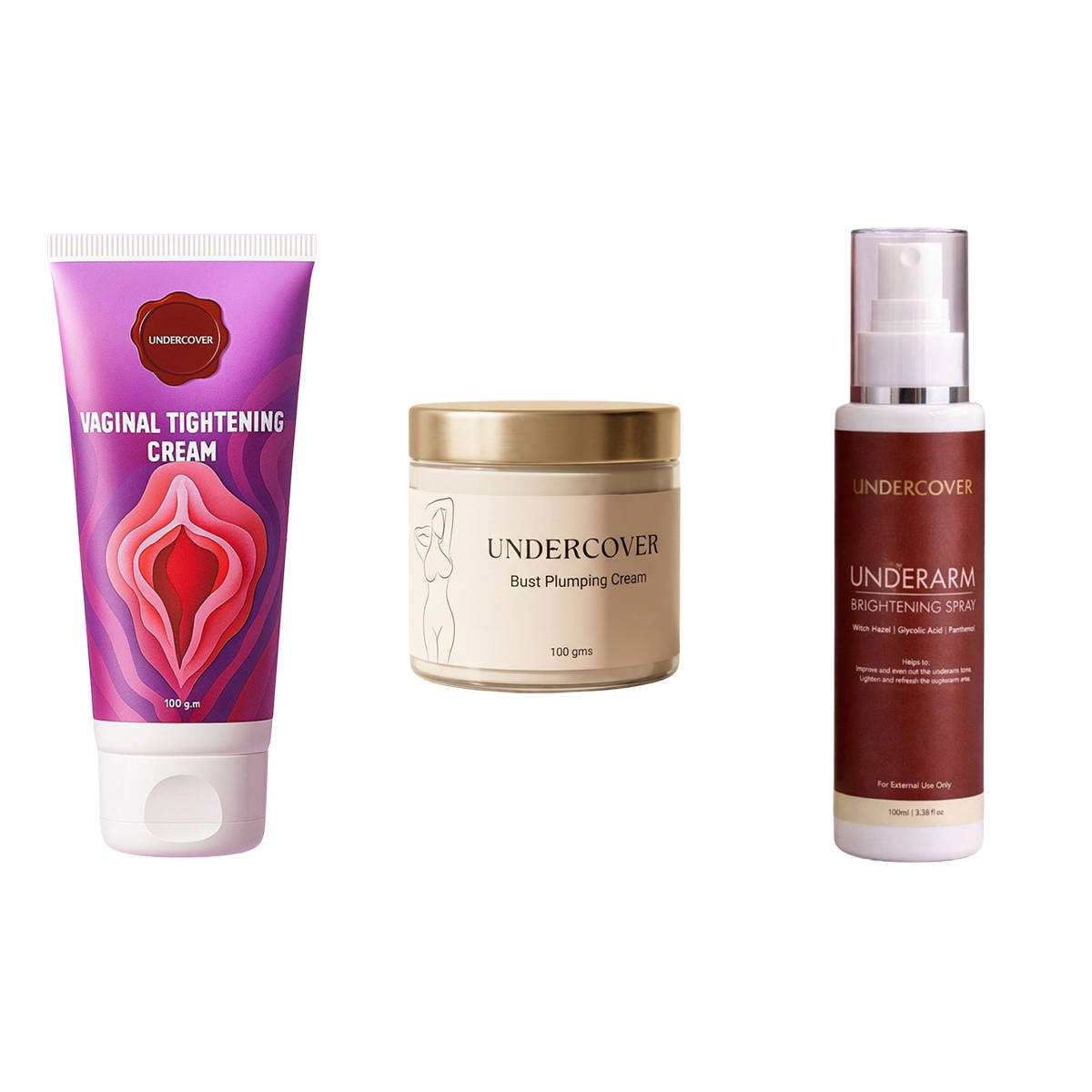 Undercover Underarm Brightening Spray & Bust Plumping Cream & Vaginal Tightening Cream Combo