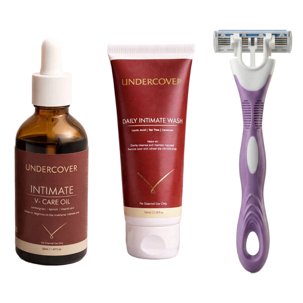 Undercover V-Care Oil, Intimate Wash & Women Body Razor Combo