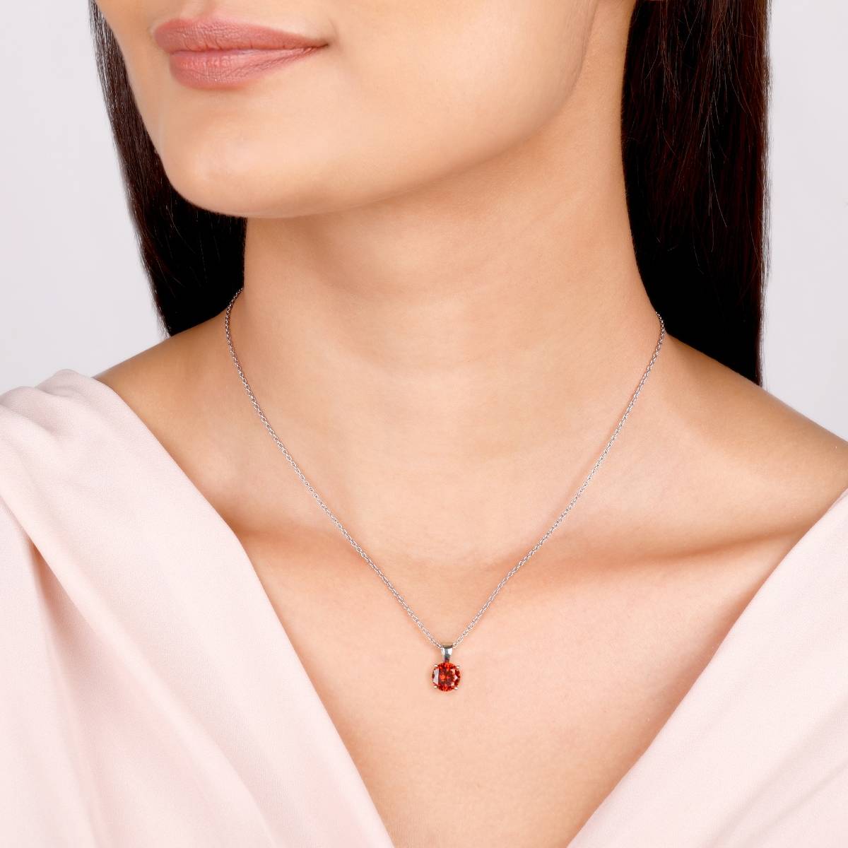 GIVA Sterling Silver Zircon Red Round Pendant with Link Chain for Womens and Girls