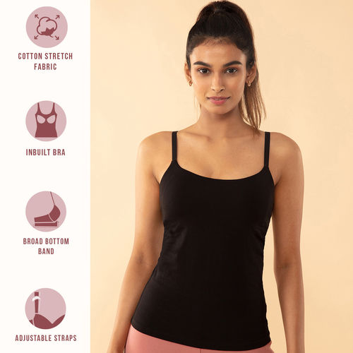 Buy Nykd by Nykaa Cotton Camisole slip with in-built Bra - NYC003 Black  Online
