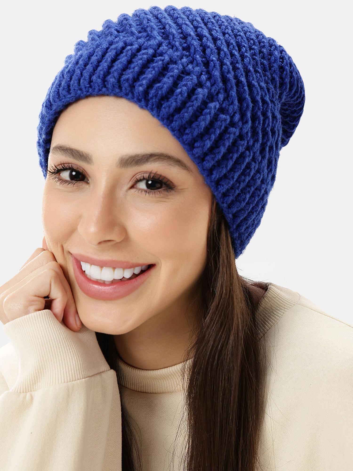 Magic Needles Blue Self Design Beanie