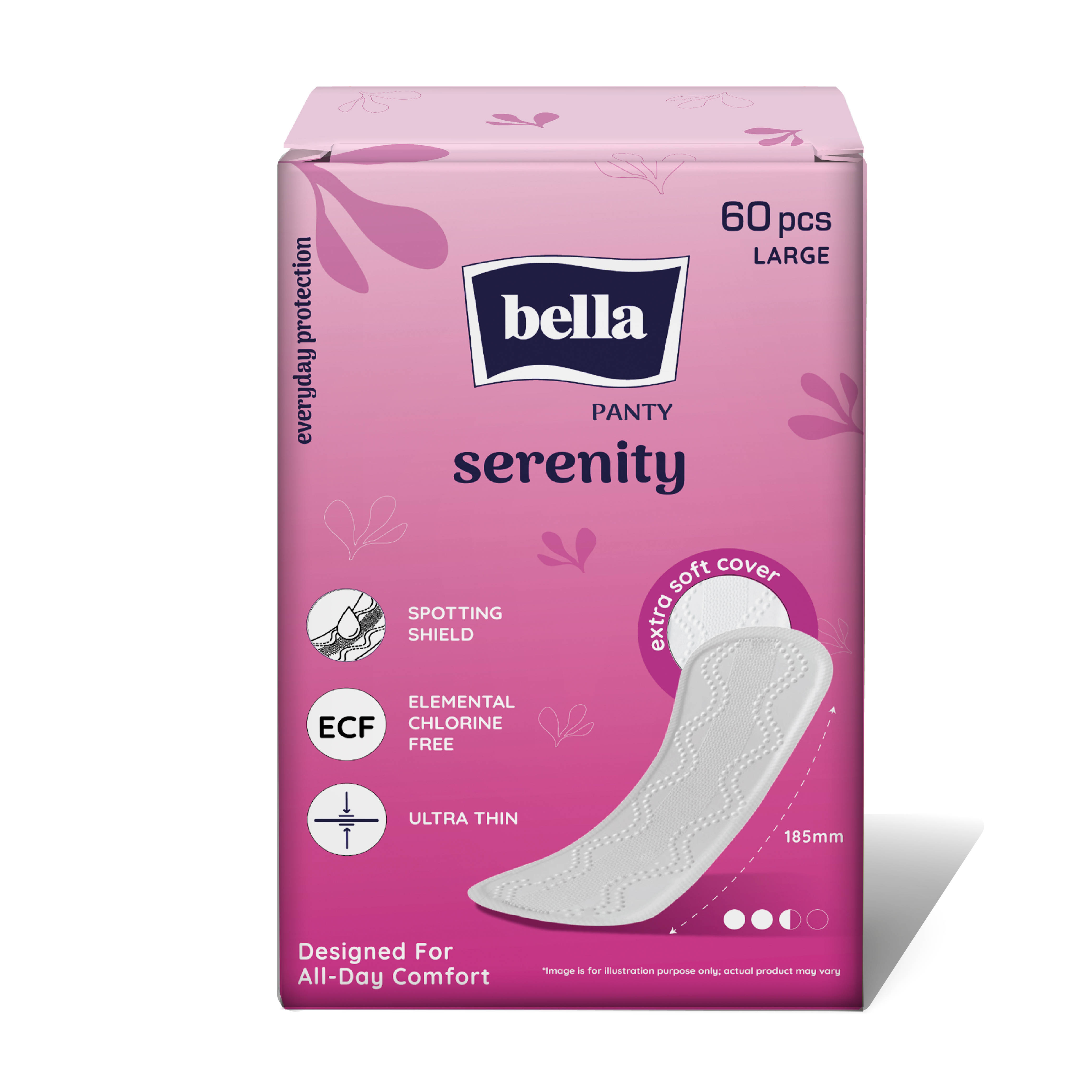 Bella Serenity Ultra Thin Panty Liners For Women - Unscented, Large 185mm