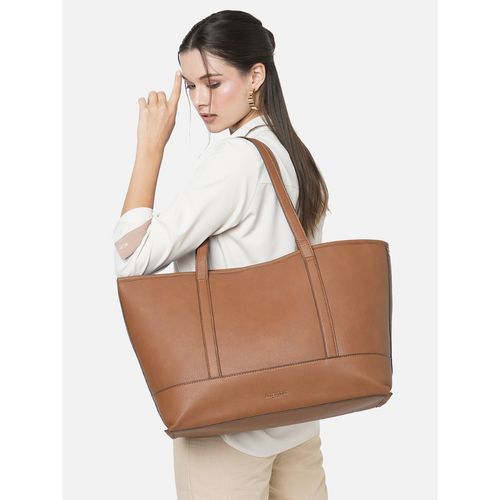 Accessorize London Womens Faux Leather Brown Large 14 Inch Laptop Work Tote  Bag