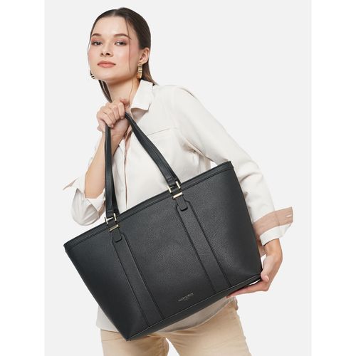 Accessorize London Womens Faux Leather Black Metal Detail 13 Inch Laptop  Work Tote Bag