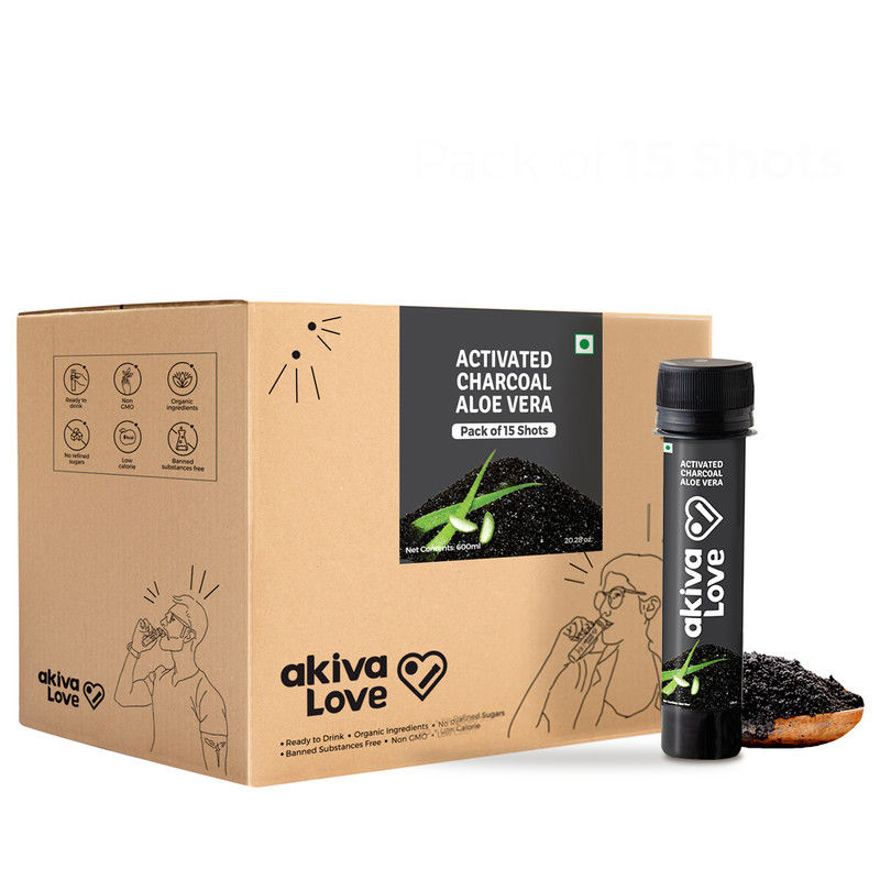 Akiva Superfoods Activated Charcoal Health Shots With Aloe Vera For Detox And Digestion (Pack Of 15)