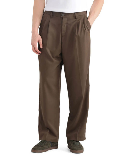 Rare Rabbit Enzot Light Brown Plain Relaxed Fit Trouser