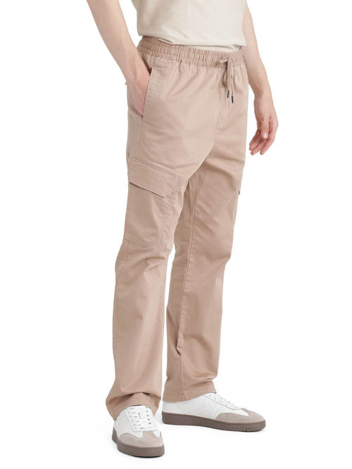 Rare Rabbit Zudi Light Brown Plain Regular Fit Trouser