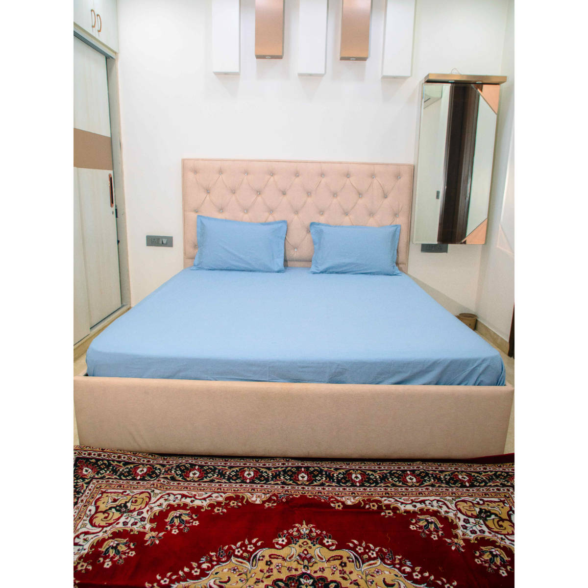 StudioHMK Sky Blue Solid 100% Cotton Solid Bedsheet with Pillow Covers (King)